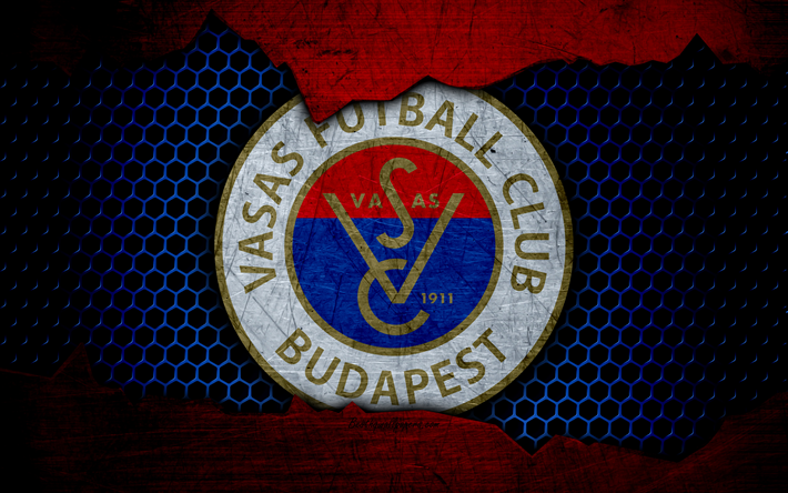 Vasas, 4k, logotyp, OBS JAG, Hungarian Liga, fotboll, football club, Ungern, grunge, metall textur, Vasas FC