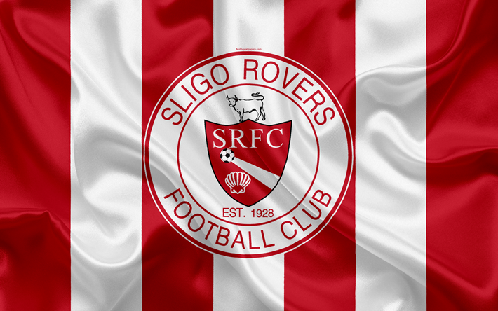 Sligo Rovers FC, 4K, Irish Football Club, logo, emblem, League of Ireland, Premier Division, football, Sligo, Ireland, silk flag, Irish Football Championship
