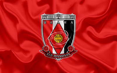 Urawa Red Diamonds, 4k, Japanese football club, logo, emblem, J-League, football, Saitama, Japan, silk flag, League Division 1, Japan Football Championship