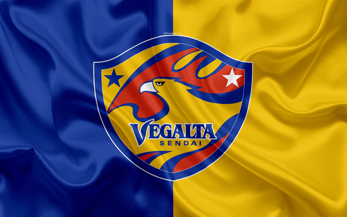 Vegalta Sendai, 4k, Giapponese football club, logo, stemma, J-League, di calcio, di Sendai, Miyagi, Giappone, seta, bandiera, Divisione di Lega 1, in Giappone, Campionato di Calcio