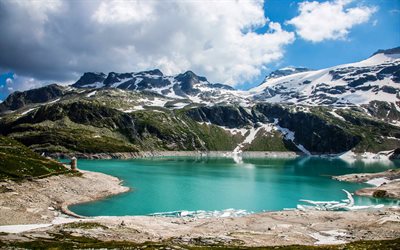 オーストリアのアルプス, 4k, 山湖, 山々, オーストリア, 欧州, アルプス