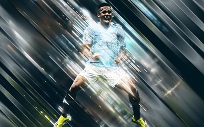 Gabriel İsa, 4k, yaratıcı sanat, stil, Brezilyalı futbolcu, Manchester City FC, Premier Lig, İngiltere, mavi yaratıcı arka plan, futbol bı&#231;akları