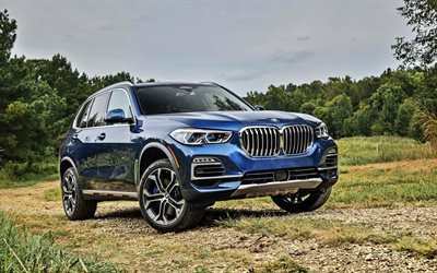 BMW X5, 4k, offroad, 2018 cars, xDrive40i, G05, SUVs, german cars, blue X5, BMW