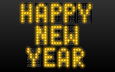 Happy New Year, 4k, art, LED letters, scoreboard, 2019, New Year, concepts