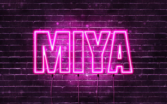 alles gute zum geburtstag miya, 4k, rosa neonlichter, miya name, kreativ, miya happy birthday, miya geburtstag, beliebte japanische weibliche namen, bild mit miya namen, miya