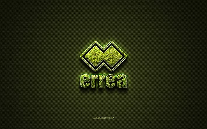 Logo Errea, logo creativo verde, logo arte floreale, emblema Errea, trama in fibra di carbonio verde, Errea, arte creativa