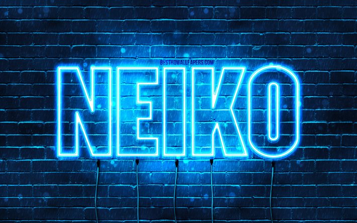 Feliz Anivers&#225;rio Neiko, 4k, luzes de n&#233;on azuis, nome Neiko, criativo, Neiko Feliz Anivers&#225;rio, Neiko Anivers&#225;rio, nomes masculinos japoneses populares, foto com o nome Neiko, Neiko