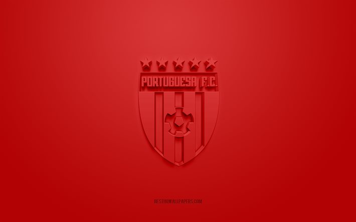 Portuguesa FC, yaratıcı 3D logo, kırmızı arka plan, Venezuela futbol takımı, Venezuela Primera Division, Acarigua, Venezuela, 3d sanat, futbol, Portuguesa FC 3d logo