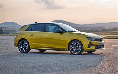 Opel Astra Hybrid, 4k, coucher de soleil, 2021 voitures, HDR, Opel Astra L, 2021 Opel Astra, voitures allemandes, Opel