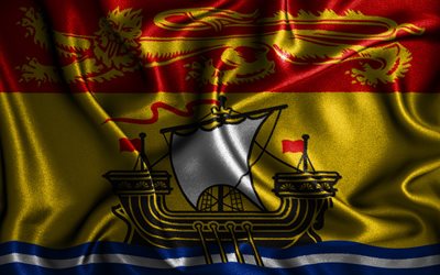New Brunswick flag, 4k, silk wavy flags, canadian provinces, Day of New Brunswick, fabric flags, Flag of New Brunswick, 3D art, New Brunswick, North America, Provinces of Canada, New Brunswick 3D flag, Canada
