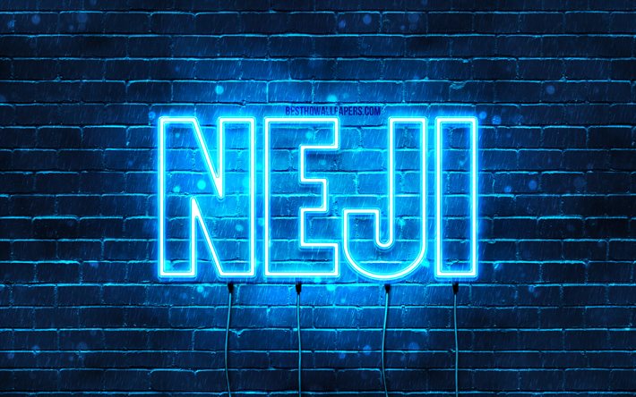 Buon Compleanno Neji, 4k, luci al neon blu, nome Neji, creativo, Neji Buon Compleanno, Compleanno Neji, nomi maschili giapponesi popolari, foto con nome Neji, Neji