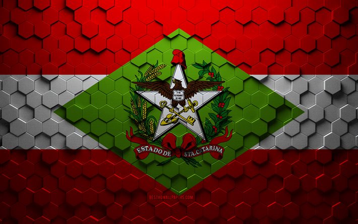 Bandiera di Santa Catarina, arte a nido d&#39;ape, bandiera di esagoni di Santa Catarina, Santa Catarina, arte di esagoni 3d, bandiera di Santa Catarina