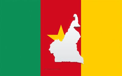 Silhouette de carte du Cameroun, drapeau du Cameroun, silhouette sur le drapeau, Cameroun, silhouette de carte du Cameroun 3d, carte du Cameroun 3d