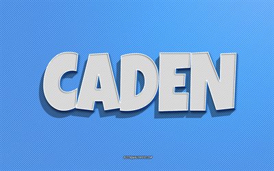 Caden, fundo de linhas azuis, pap&#233;is de parede com nomes, nome Caden, nomes masculinos, cart&#227;o comemorativo Caden, arte de linha, imagem com o nome Caden