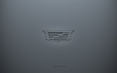 Logo Cadillac, sfondo grigio creativo, emblema Cadillac, struttura di carta grigia, Cadillac, sfondo grigio, logo Cadillac 3d