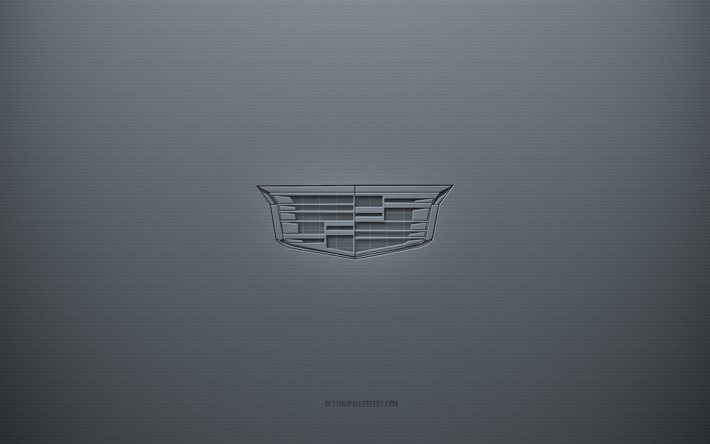 キャデラックのロゴ, 灰色の創造的な背景, キャデラック・エンブレムSXR, 灰色の紙の質感, キャデラック, 灰色の背景, キャデラック3Dロゴ