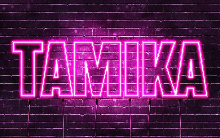 Buon Compleanno Tamika, 4k, luci al neon rosa, nome Tamika, creativo, Tamika Buon Compleanno, Compleanno Tamika, popolari nomi femminili giapponesi, foto con nome Tamika, Tamika