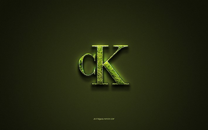 Logo Calvin Klein, logo creativo verde, logo arte floreale, emblema Calvin Klein, trama in fibra di carbonio verde, Calvin Klein, arte creativa