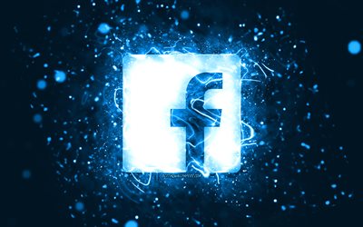 Facebook bl&#229; logotyp, 4k, bl&#229; neonljus, kreativ, bl&#229; abstrakt bakgrund, Facebook logotyp, socialt n&#228;tverk, Facebook