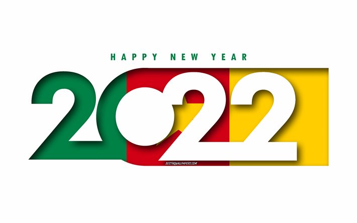 Hyv&#228;&#228; uutta vuotta 2022 Kamerun, valkoinen tausta, Kamerun 2022, Kamerun 2022 uusi vuosi, 2022 konseptit, Kamerun, Kamerunin lippu