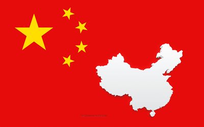 Silhueta do mapa da China, Bandeira da China, silhueta na bandeira, China, 3D Silhueta do mapa da China, Mapa da China 3D