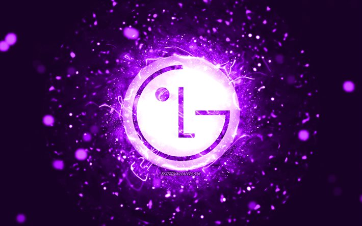 LG violet logo, 4k, violet neon lights, creative, violet abstract background, LG logo, brands, LG