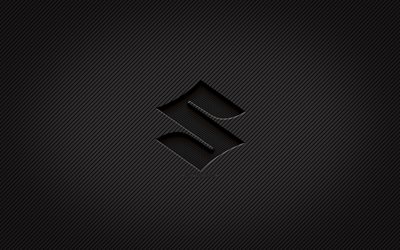 Suzuki carbon logo, 4k, grunge art, carbon background, creative, Suzuki black logo, cars brands, Suzuki logo, Suzuki