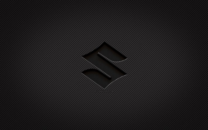 Suzuki logo in carbonio, 4k, grunge, sfondo in carbonio, creativo, logo Suzuki nero, marche di automobili, logo Suzuki, Suzuki