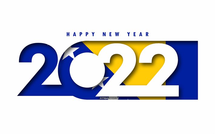 Feliz Ano Novo 2022 B&#243;snia e Herzegovina, fundo branco, B&#243;snia e Herzegovina 2022, B&#243;snia e Herzegovina 2022 Ano Novo, conceitos de 2022, B&#243;snia e Herzegovina, Bandeira da B&#243;snia e Herzegovina