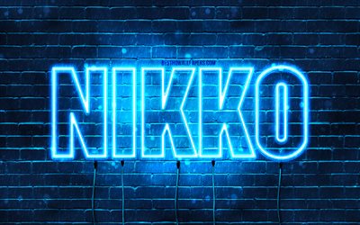 Happy Birthday Nikko, 4k, blue neon lights, Nikko name, creative, Nikko Happy Birthday, Nikko Birthday, popular japanese male names, picture with Nikko name, Nikko