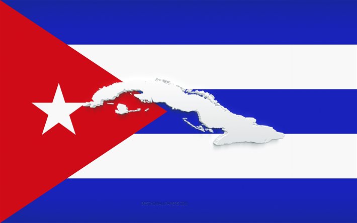 Kuba karta siluett, Kubas flagga, siluett p&#229; flaggan, Kuba, 3d Kuba kart siluett, Kuba flagga, Kuba 3d karta