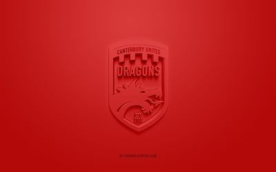 Canterbury United Dragons, creative 3D logo, red background, New Zealand Football Championship, 3d emblem, NZFC, New Zealand Football Club, New Zealand, football, Canterbury United Dragons 3d logo