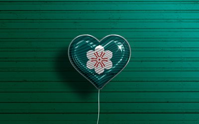 I Love Saga, 4k, realistic balloons, turquoise wooden background, Day of Saga, japaenese prefectures, flag of Saga, Japan, balloon with flag, Prefectures of Japan, Saga flag, Saga