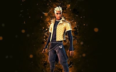 Chic Commodore, 4k, yellow neon lights, Fortnite Battle Royale, Fortnite characters, Chic Commodore Skin, Fortnite, Chic Commodore Fortnite