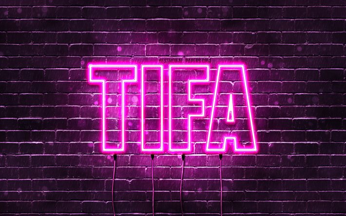 Hyv&#228;&#228; syntym&#228;p&#228;iv&#228;&#228; Tifa, 4k, vaaleanpunaiset neonvalot, Tifa nimi, luova, Tifa Happy Birthday, Tifa Birthday, suositut japanilaiset naisten nimet, kuva Tifa-nimell&#228;, Tifa