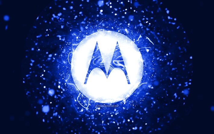 Motorola m&#246;rkbl&#229; logotyp, 4k, m&#246;rkbl&#229; neonljus, kreativ, m&#246;rkbl&#229; abstrakt bakgrund, Motorola logotyp, varum&#228;rken, Motorola