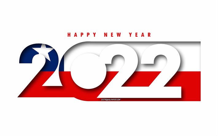 Happy New Year 2022 Chile, white background, Chile 2022, Chile 2022 New Year, 2022 concepts, Chile, Flag of Chile