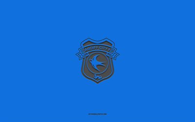 Cardiff City FC, blue background, English football team, Cardiff City FC emblem, EFL Championship, Cardiff, Wales, football, Cardiff City FC logo