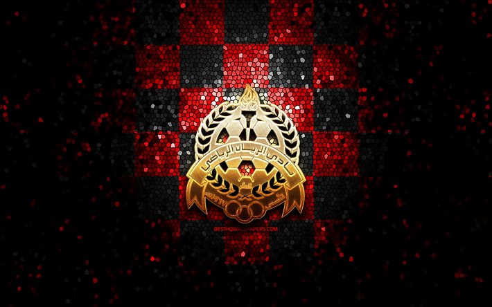 Al-Rayyan SC, glitter logo, QSL, red black checkered background, soccer, qatari football club, Al-Rayyan logo, mosaic art, football, Al-Rayyan FC