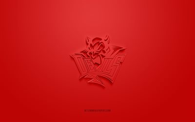 Cardiff Devils, logo 3D creativo, sfondo rosso, Elite Ice Hockey League, Welsh Hockey Club, Cardiff, Regno Unito, British Elite League, Hockey, Cardiff Devils 3d logo