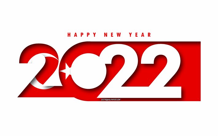 Hyv&#228;&#228; uutta vuotta 2022 Turkki, valkoinen tausta, Turkki 2022, Turkki 2022 uusivuosi, 2022 konseptit, Turkki, Turkin lippu