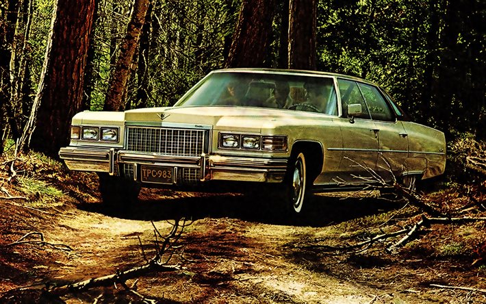 Cadillac Sedan de Ville, offroad, 1976 autot, retro autot, D49, 1976 Cadillac Sedan de Ville, HDR, amerikkalaiset autot, Cadillac