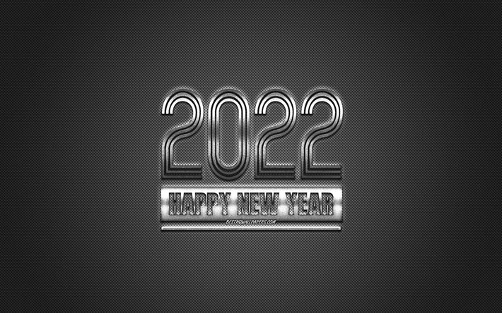 2022 Ano Novo, 2022 fundo branco, 2022 conceitos, Feliz Ano Novo 2022, textura de carbono branco, fundo branco