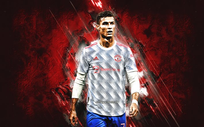 Cristiano Ronaldo, CR7, Manchester United FC, white uniform, Ronaldo portrait, Ronaldo Manchester United, grunge art, football