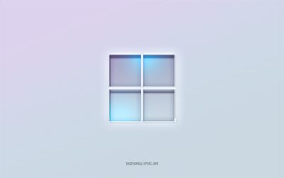 Windows 11 logosu, 3 boyutlu metni kesip, Windows logosu, beyaz arka plan, Windows 11 3 boyutlu logo, Windows 11 amblemi, Windows 11, kabartmalı logo, Windows 11 3 boyutlu amblem, Windows