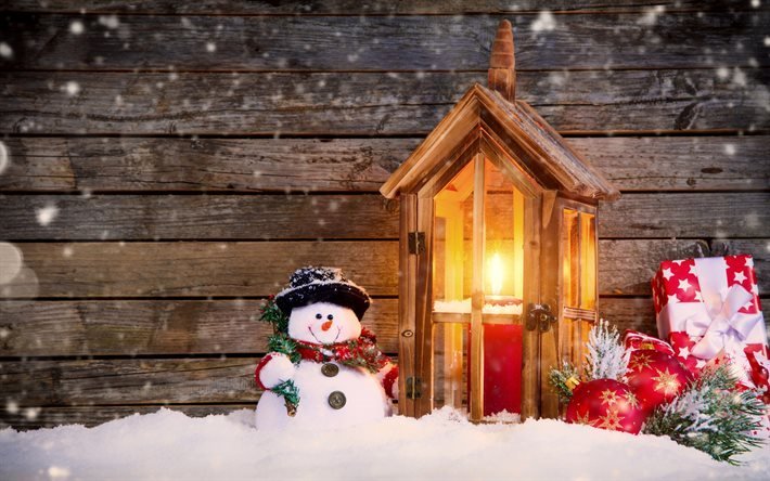 Joulu, Joulukoristeita, lamppu kynttil&#228;, lumiukko