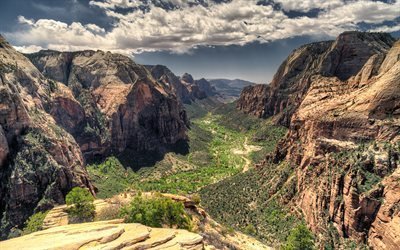 Zion National Park, valley, canyon, mountains, rocks, America, USA