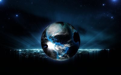 globe, earth, night, cityscape
