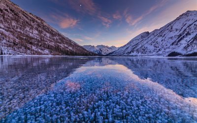 ice, frozen lake, mountains, mountain lake, Multinskie Lakes