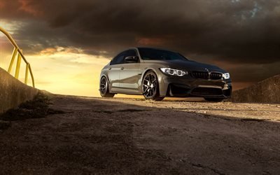 BMW M3, 2016, tuning M3, harmaa BMW, sedan, Grigio, Telesto, R101, HRE